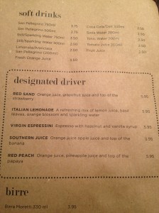 Assaggetti's Drinks Menu